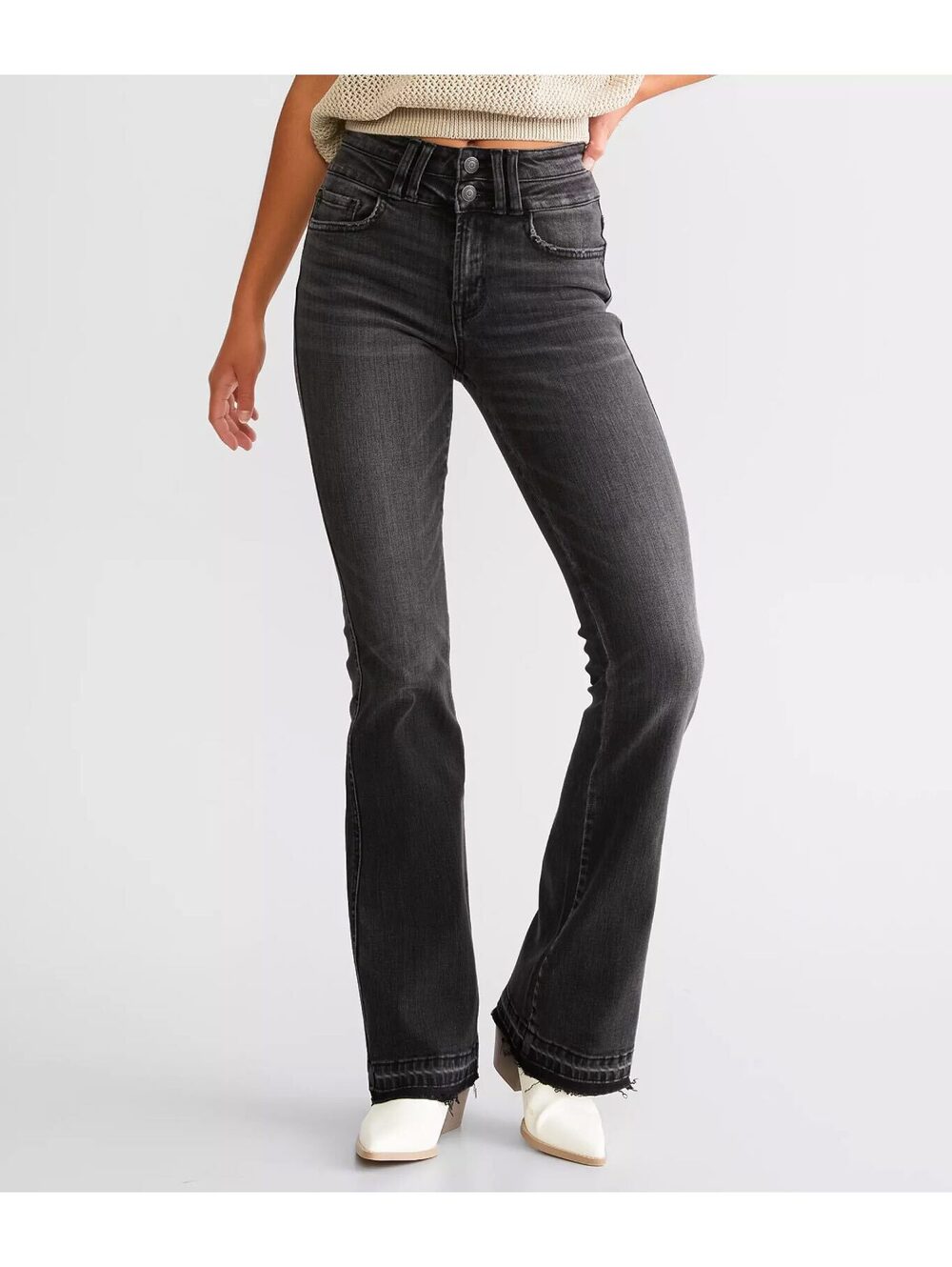 Flying Monkey tall girl jeans 31x38 high rise bootcut black stretch denim